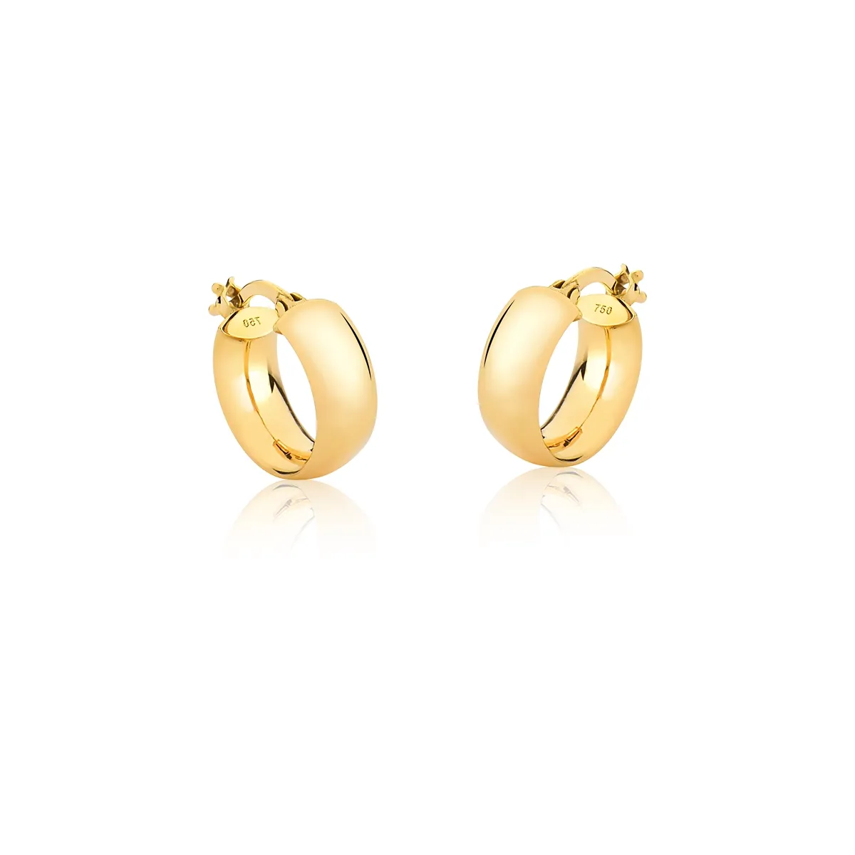 BRINCO DE OURO 18K ARGOLA PEQUENA LARGA LISA POLIDA COM FECHO TRAVA