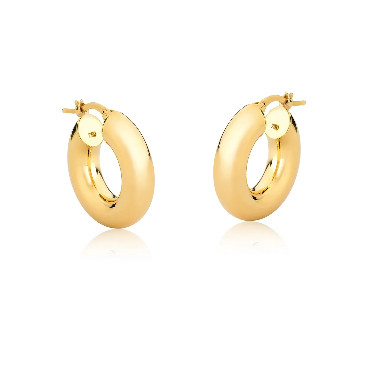 BRINCO DE OURO 18K ARGOLA TUBO POLIDA COM FECHO TRAVA