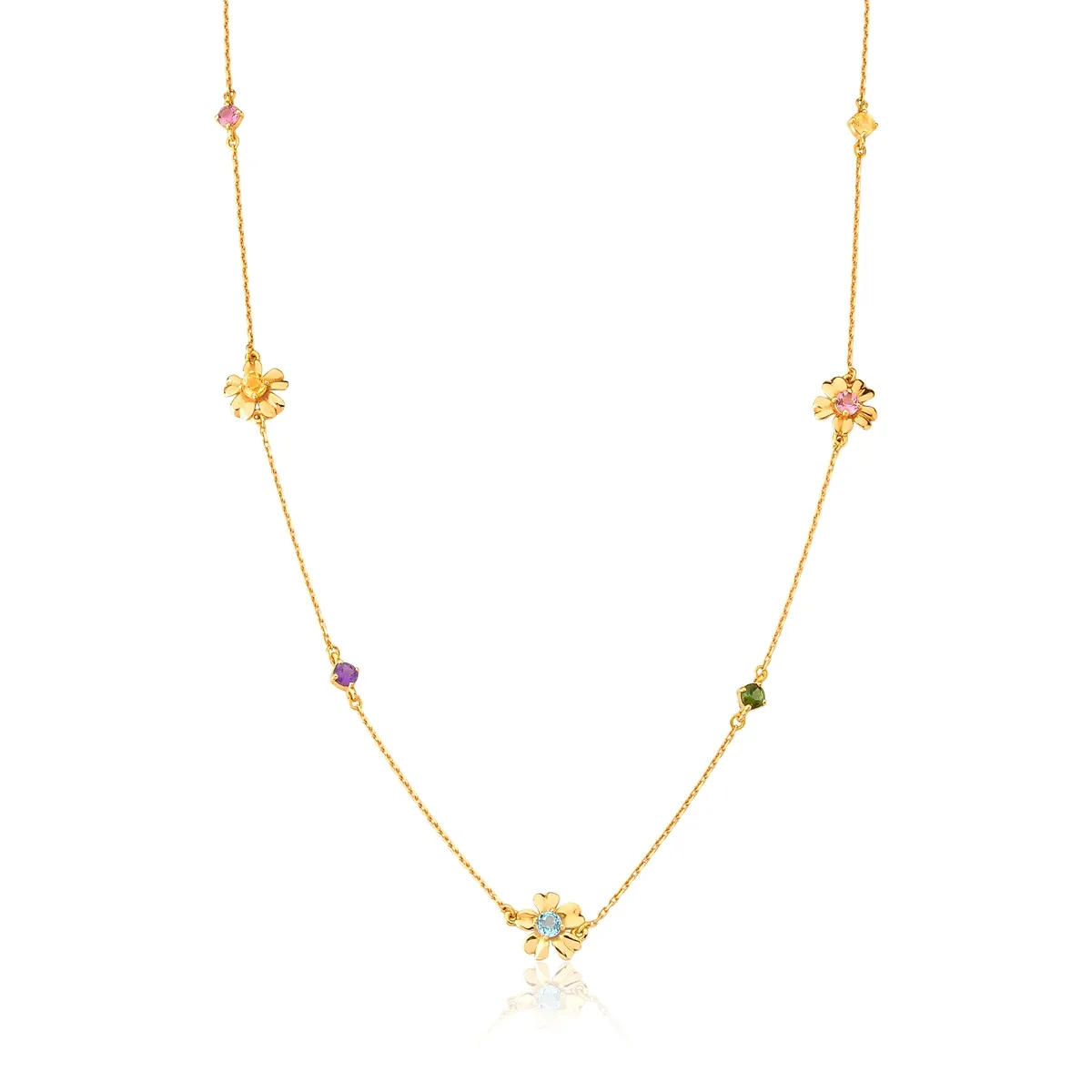 Gargantilha flores polidas com Gemas Brasileiras ouro 18k Coleção Jardim Secreto