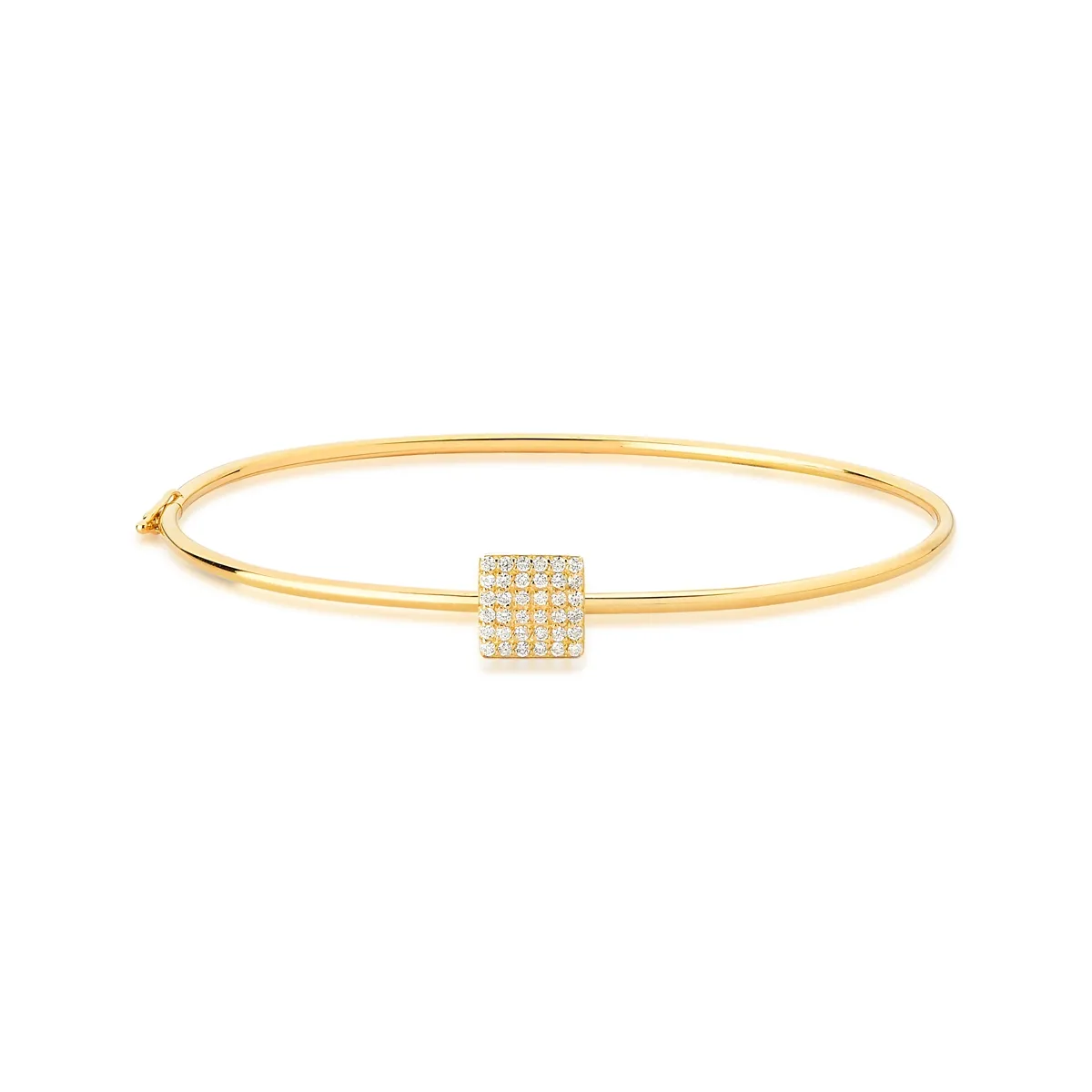 Pulseira Ouro 18k bracelete tubo com pavê quadrado de 21pts de diamantes Coleção Engaged