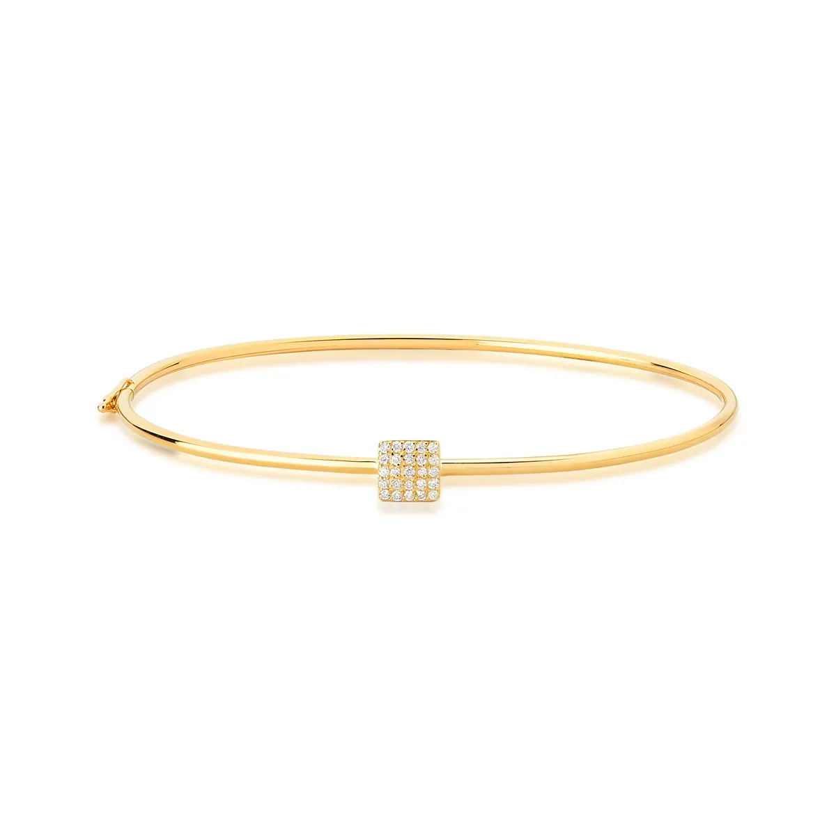 Pulseira de Ouro 18k bracelete tubo com pavê quadarado de diamantes Coleção Engaged