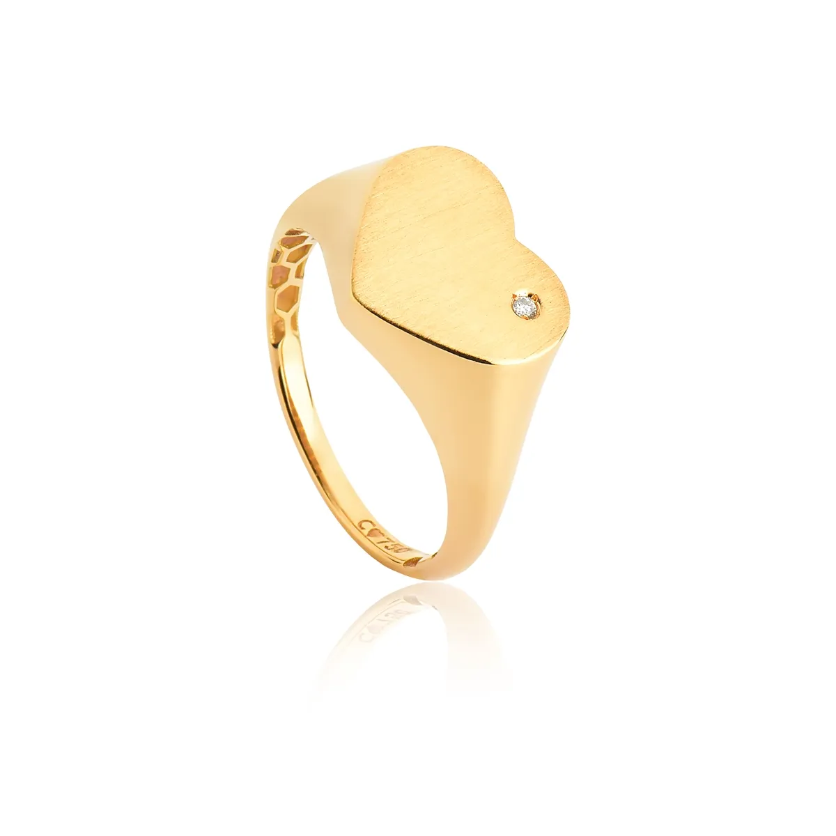 ANEL DE OURO 18K CORAÇÃO COM DIAMANTE