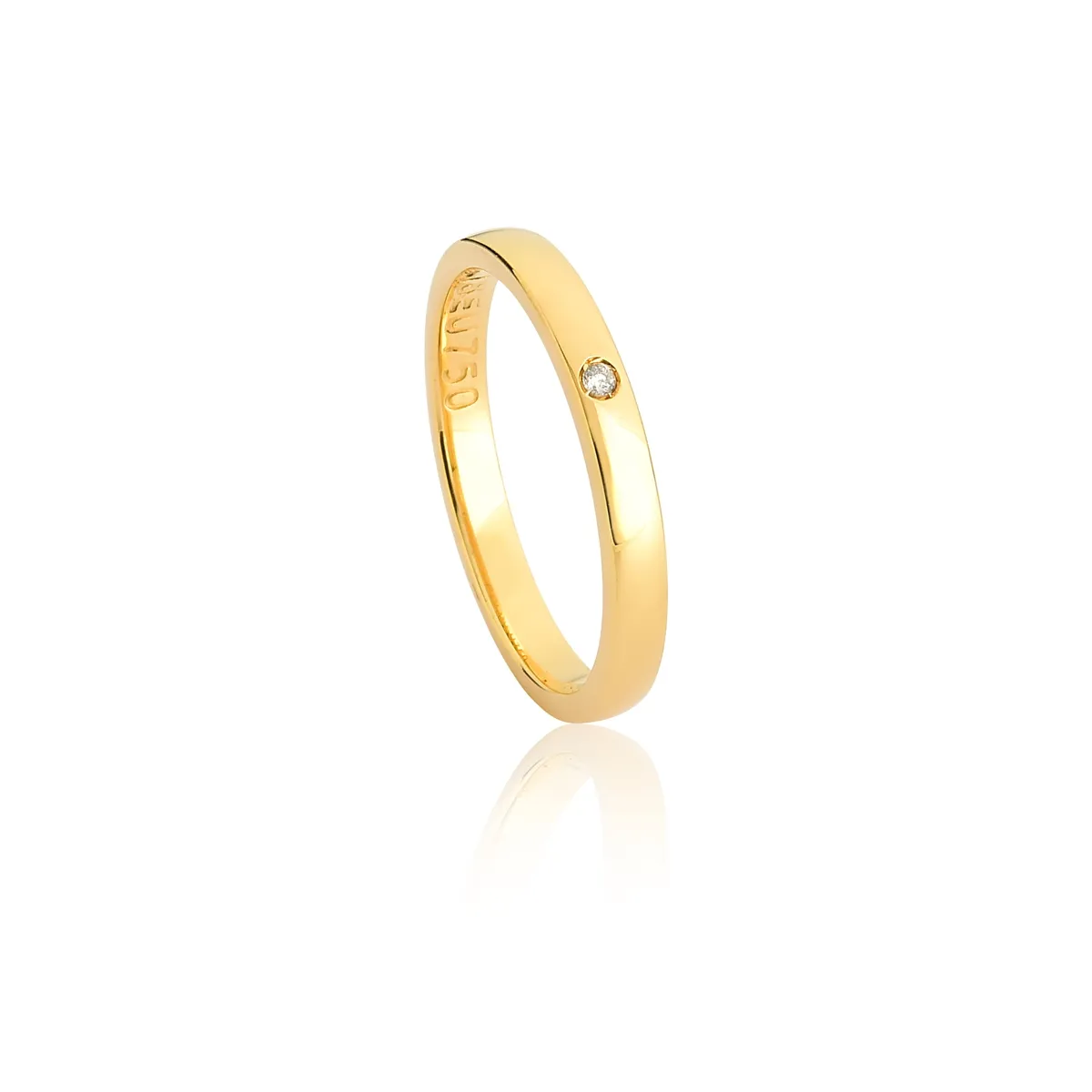 Aliança Te Amo anatômica abaulada ouro 18k com 1pt de Diamante 2,5MM