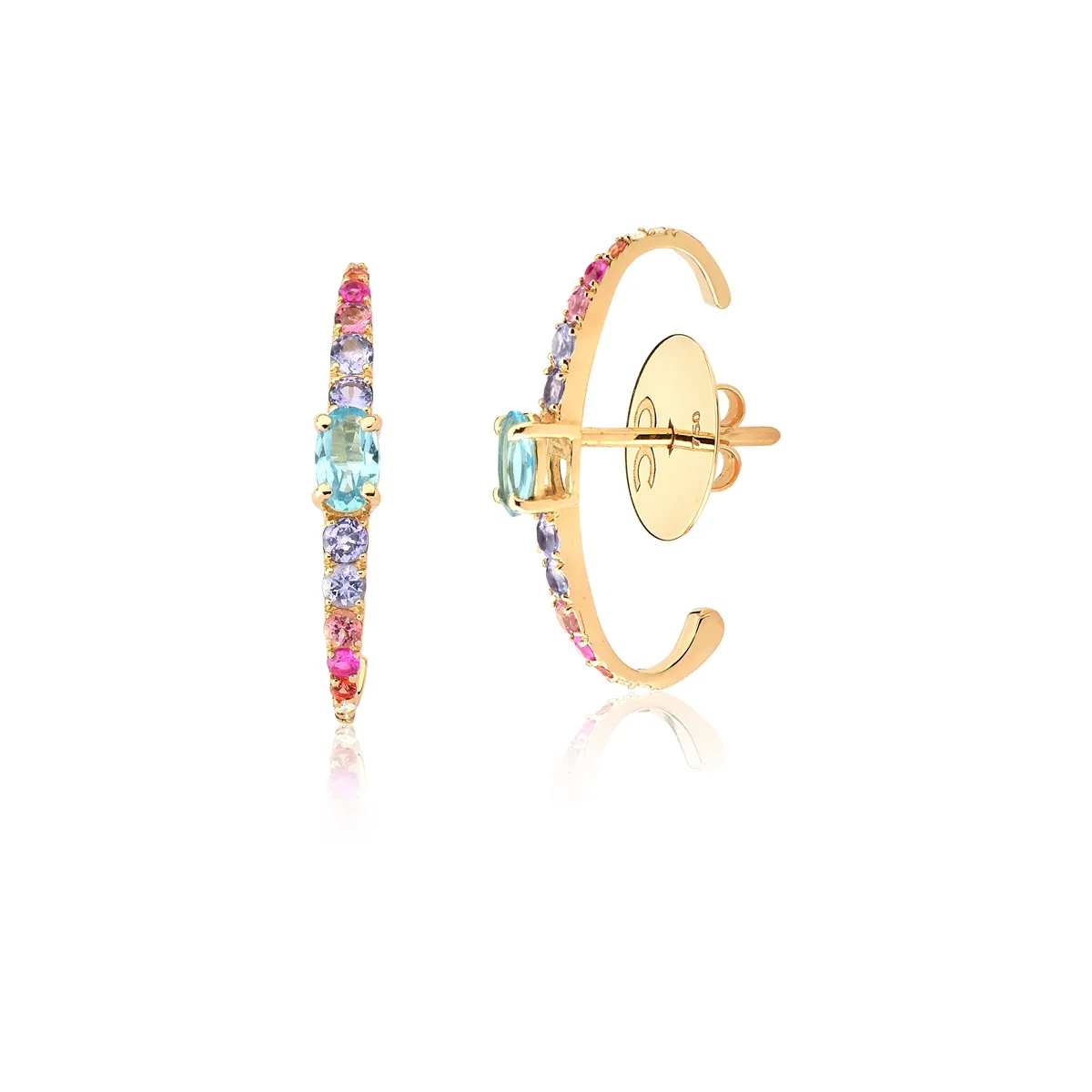 Brinco Ear hook mix de Gemas ouro 18k com Diamantes Coleção Paradis