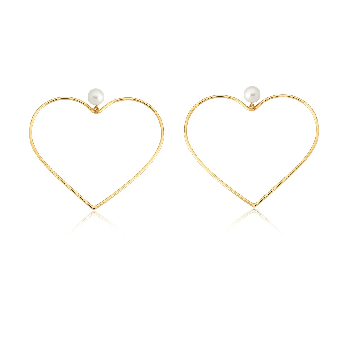 Brinco ouro amarelo 18k coração com base de Pérola Coleção 2x Amor