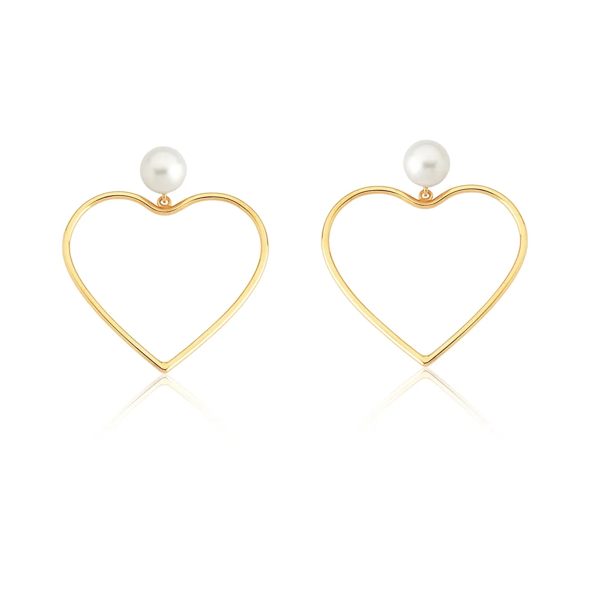 Brinco ouro amarelo 18k coração com Pérola Coleção 2x Amor