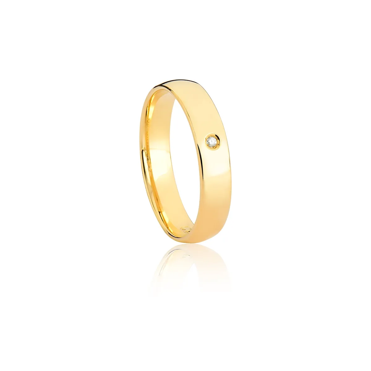 Aliança Emotion anatômica ouro 18k abaulada com 1pts de Diamante 4MM