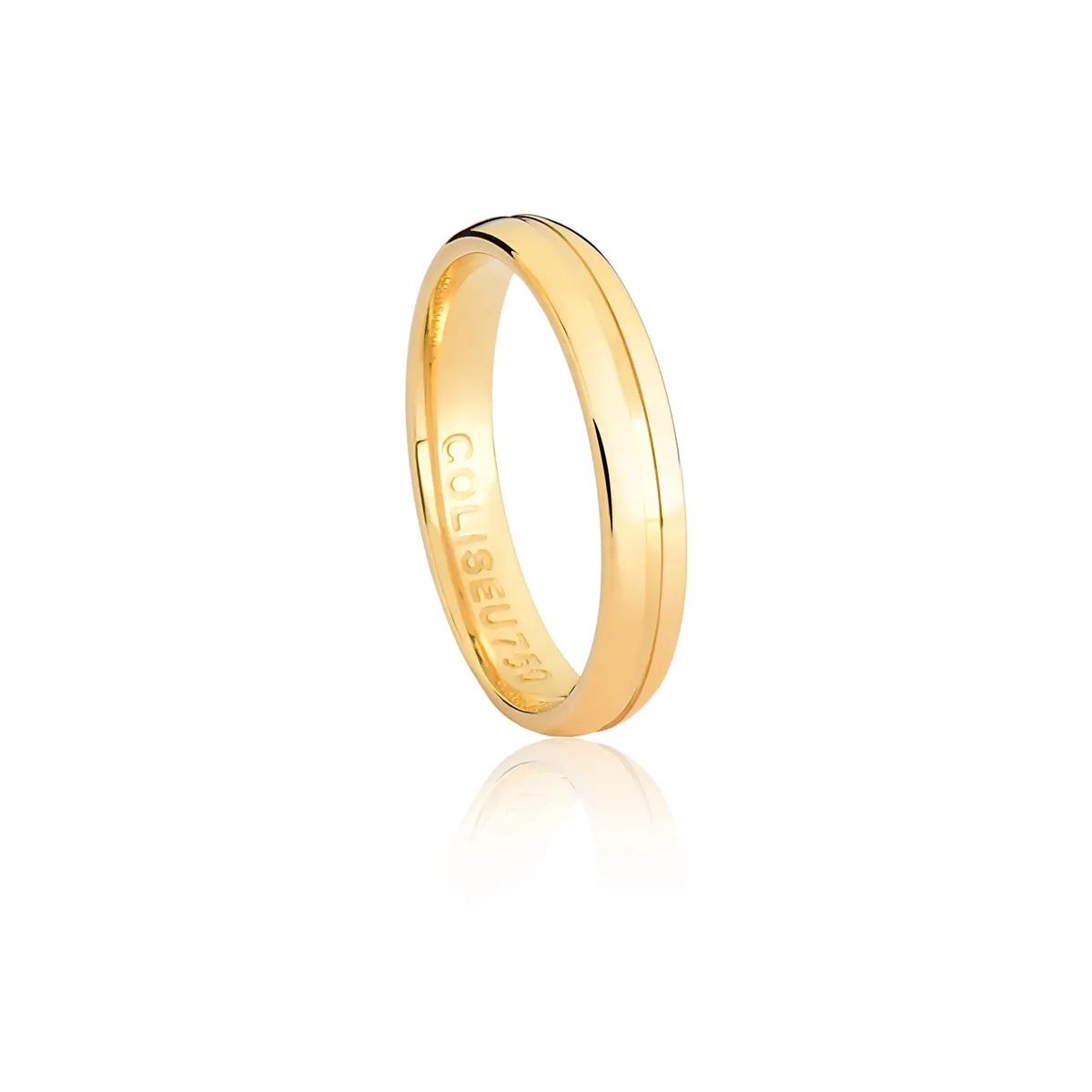 Aliança Romance anatômica ouro 18k meia cana com friso 3,5MM