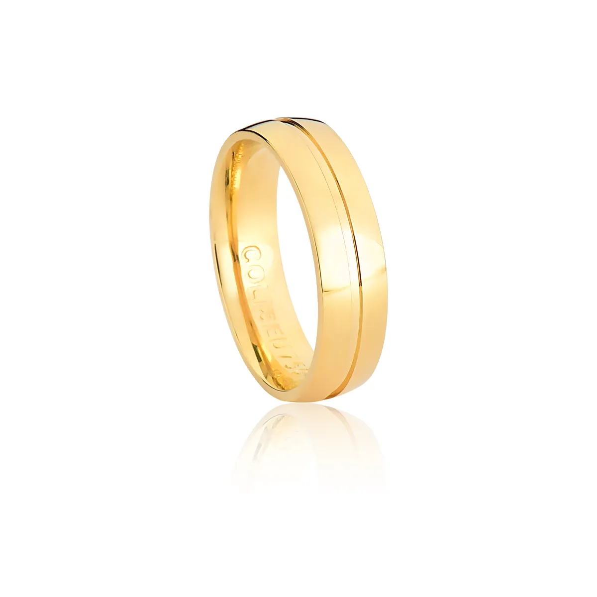 Aliança Romance meia cana com friso ouro 18k polida 5MM