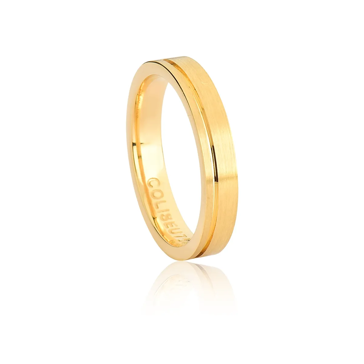 Aliança Tresor reta ouro 18k fosca com friso polido 4MM