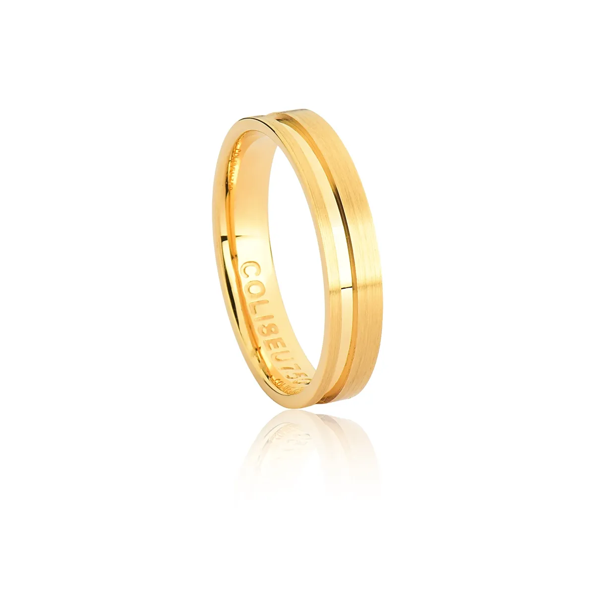 Aliança Endless Love reta ouro 18k fosca com friso 4MM