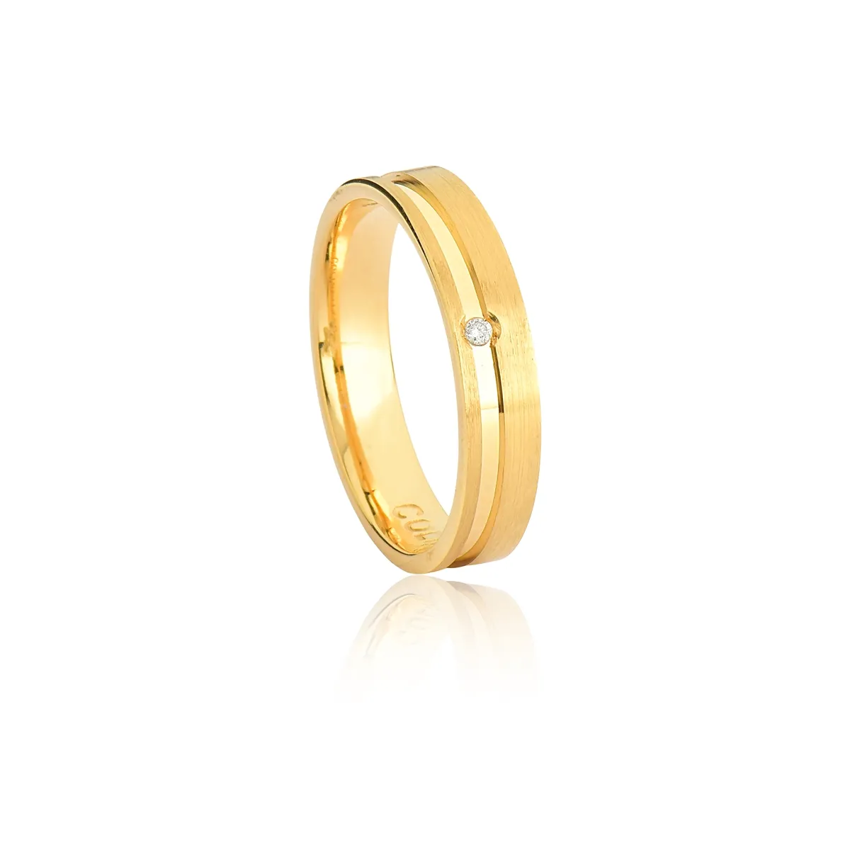Aliança Endless Love reta ouro 18k fosca friso com 1pt de Diamante 4MM