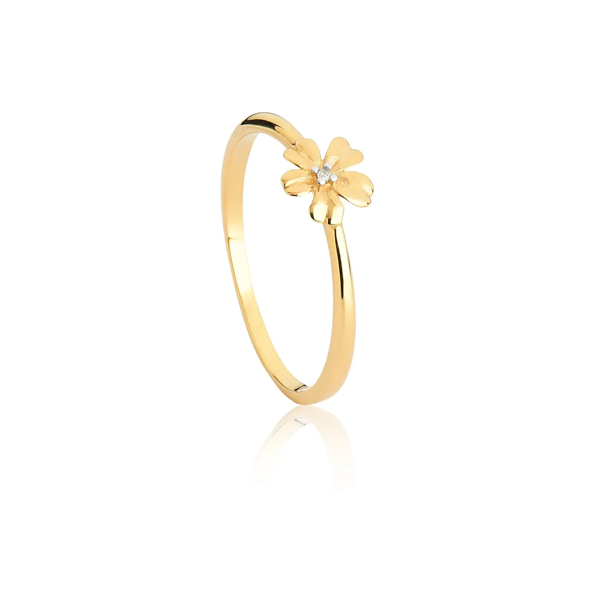 Anel mini flor com miolo de 0,5pts de Diamantes ouro 18k Coleção Jardim Secreto