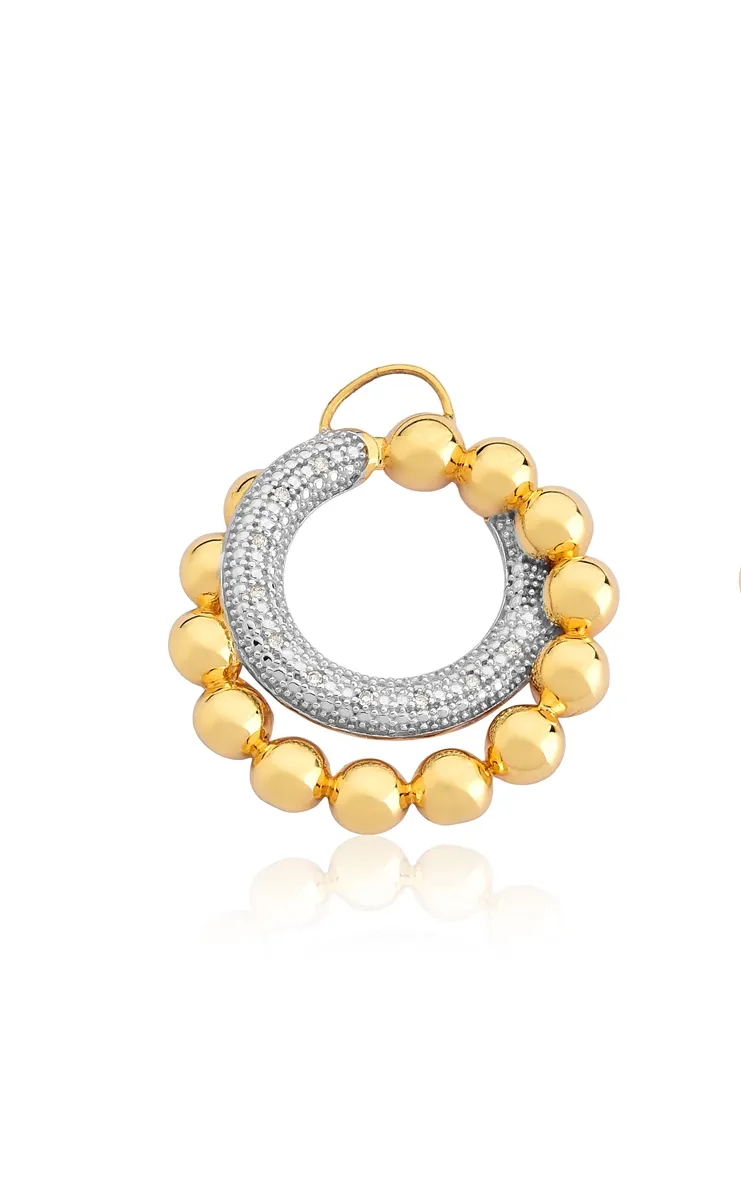 Pingente de Ouro 18k Círculo Bolinhas Interligado com Círculo de Diamantes Rodinados
