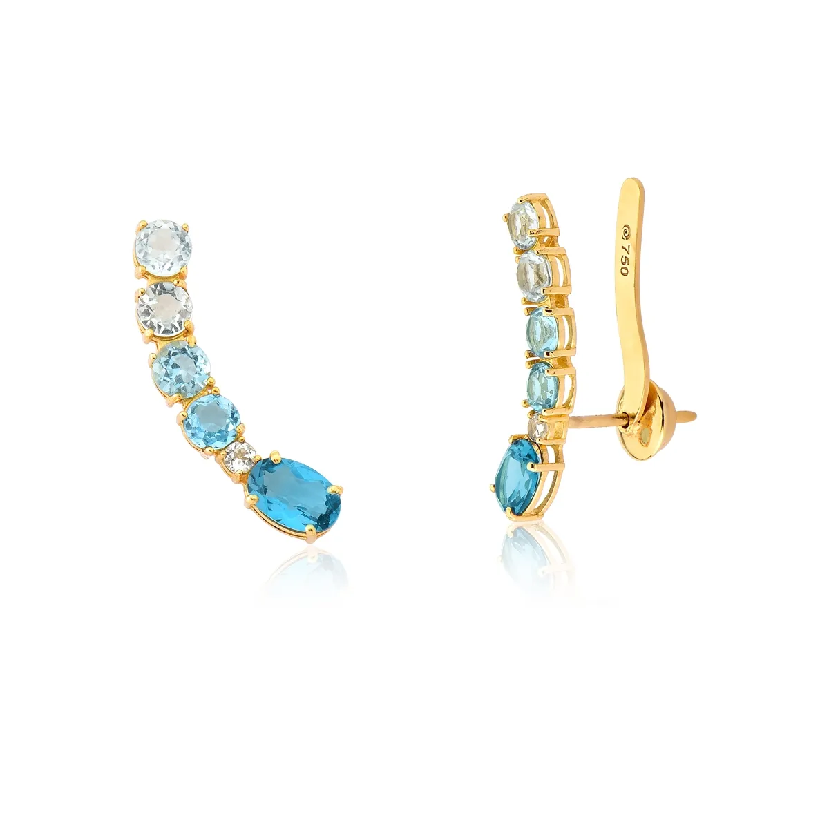Brinco Ouro 18k Ear Cuff  Degradê de Gemas de Topázios