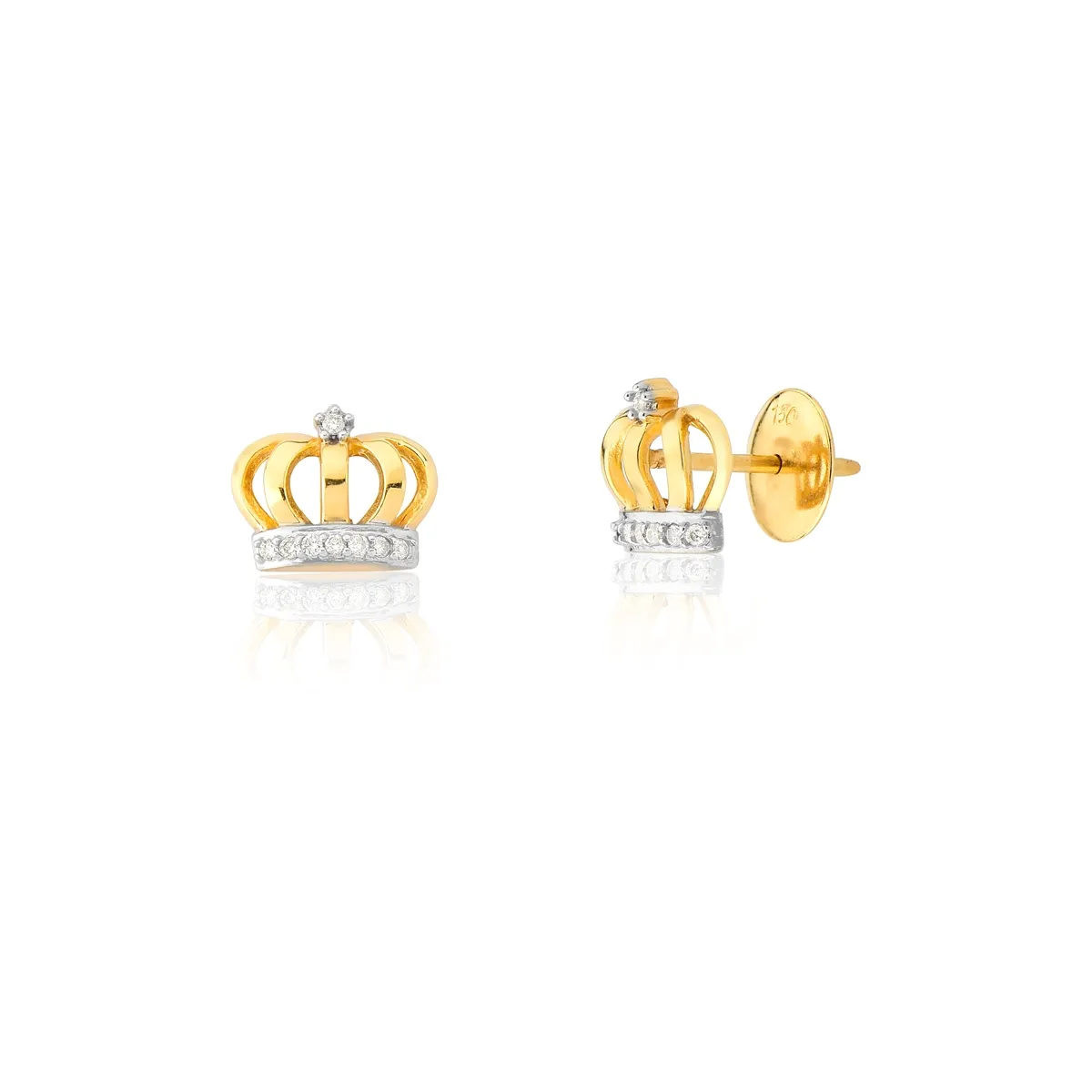 Brinco de Ouro 18k mini coroa com 8pts de diamantes