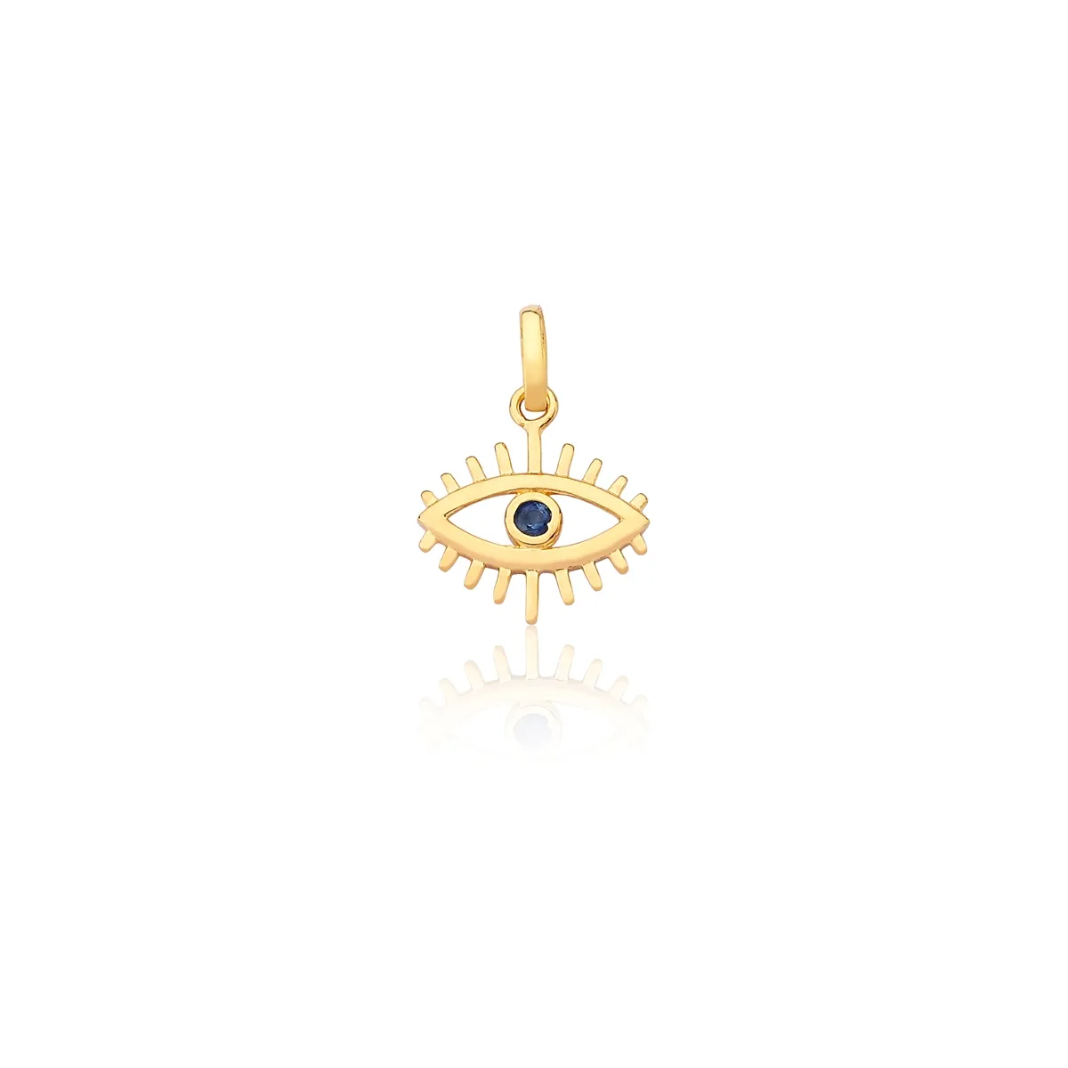 Pingente olho grego ouro 18k com gema redonda Safira azul