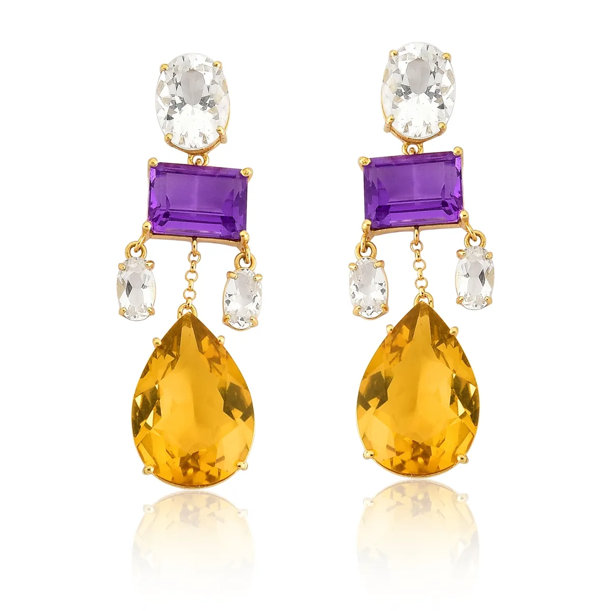 Brinco de Ouro 18k Chandelier de Mix de Gemas Brasileiras Colors