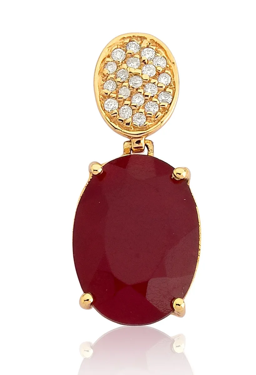 Pingente de Ouro 18k Gota Pavê de Diamantes e Gota de Rubi da Malásia