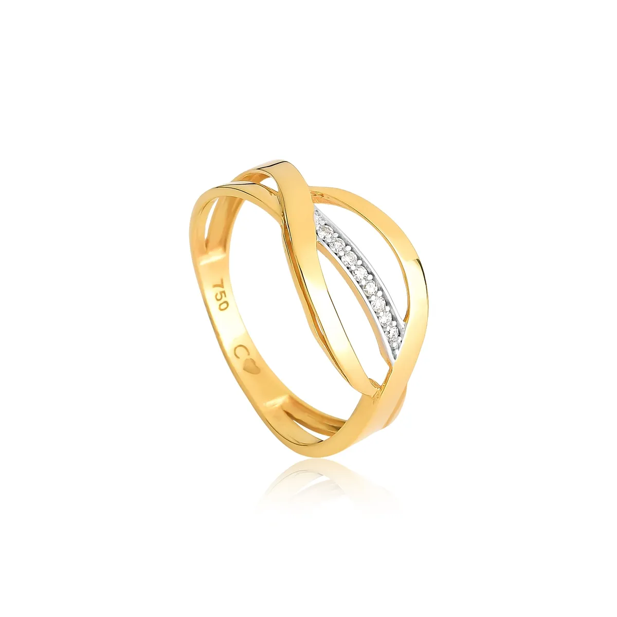 Anel ouro amarelo 18k vazado aros sobrepostos com Diamantes