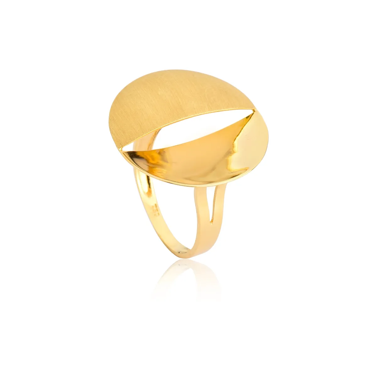 Anel de Ouro 18k Aro com Círculo Geométrico Vazado Fosco Polido