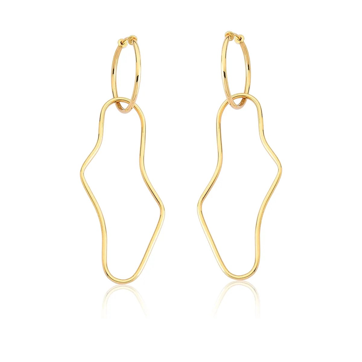 Brinco de Ouro 18k Argola com Módulo Irregular Vazado