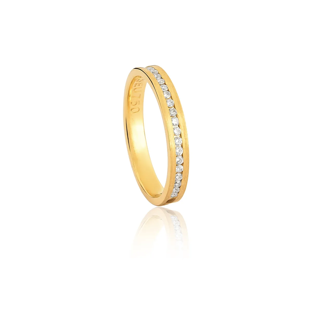 Aliança Endless Love reta ouro 18k fosca friso com 18pts de Diamantes 3MM