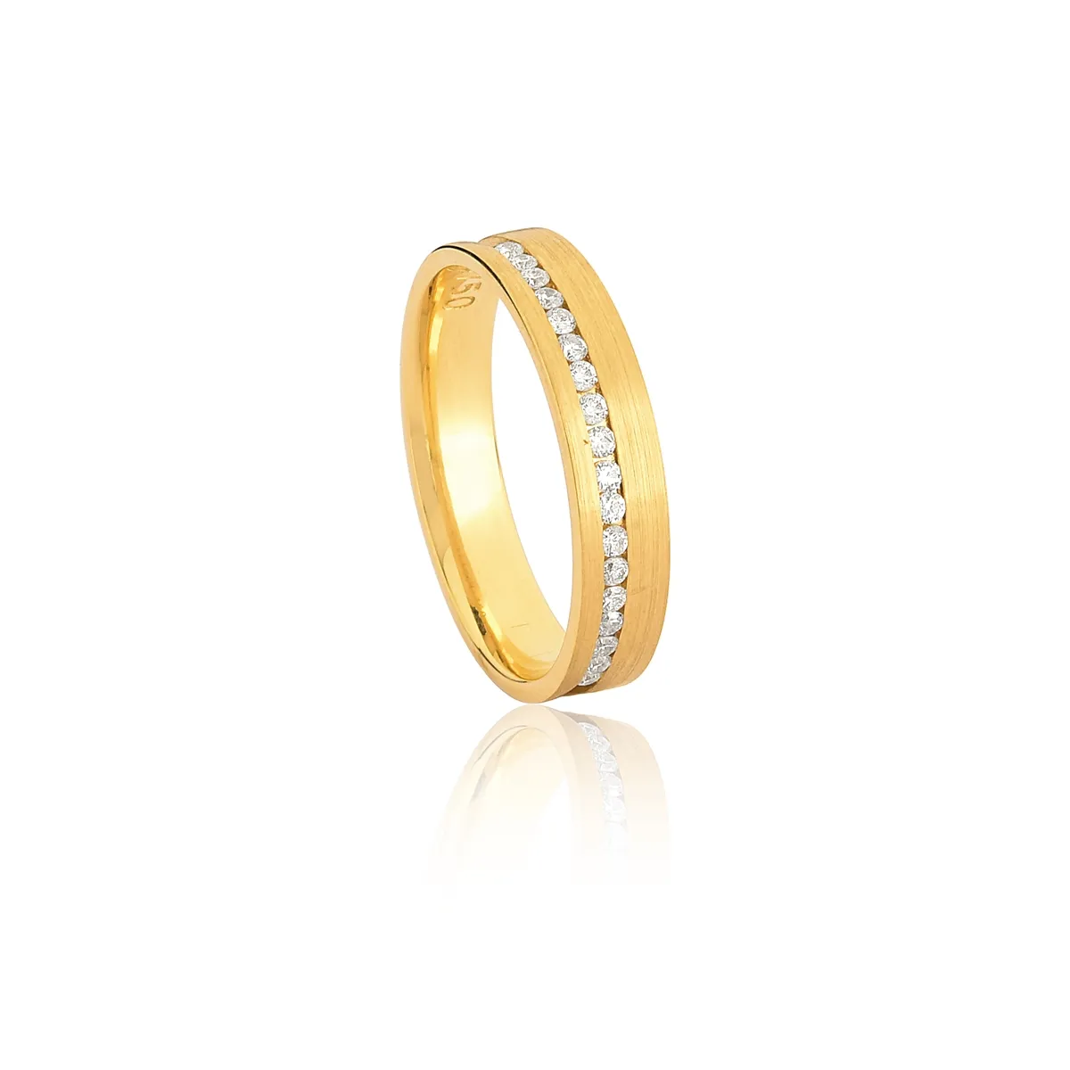 Aliança Endless Love reta ouro 18k fosca friso com 18pts de Diamantes 4MM