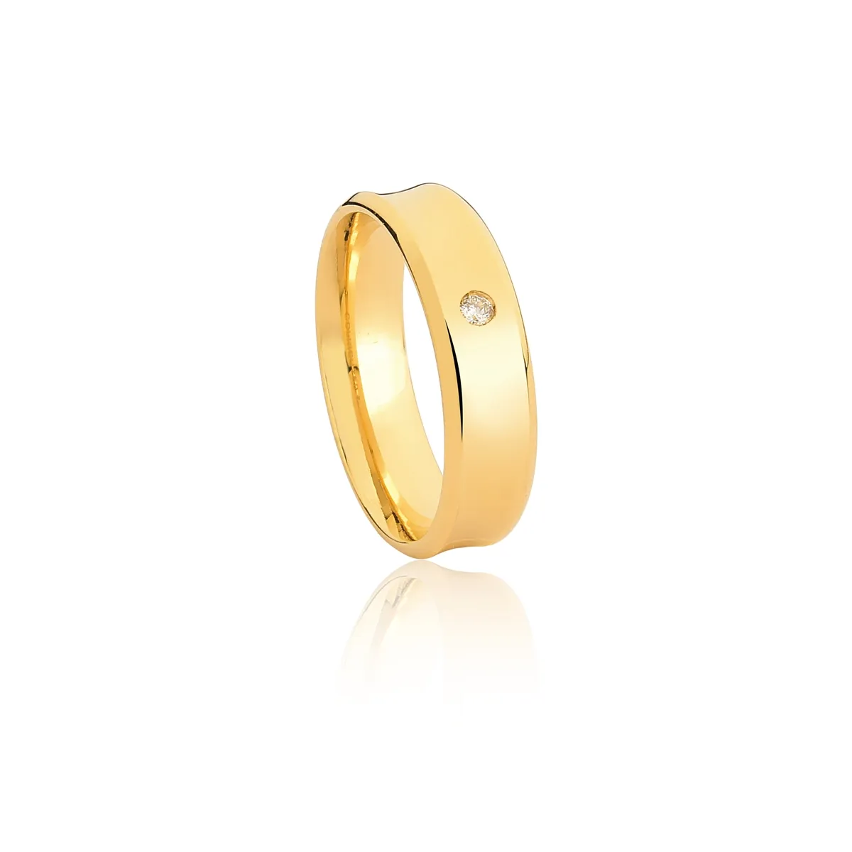 Aliança Amore côncava anatômica ouro 18k com 2pts de Diamantes 5MM