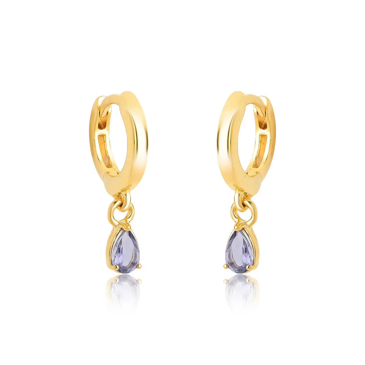 Brinco argola pingente prata 925 dourada gota de Ametista For me Eternity