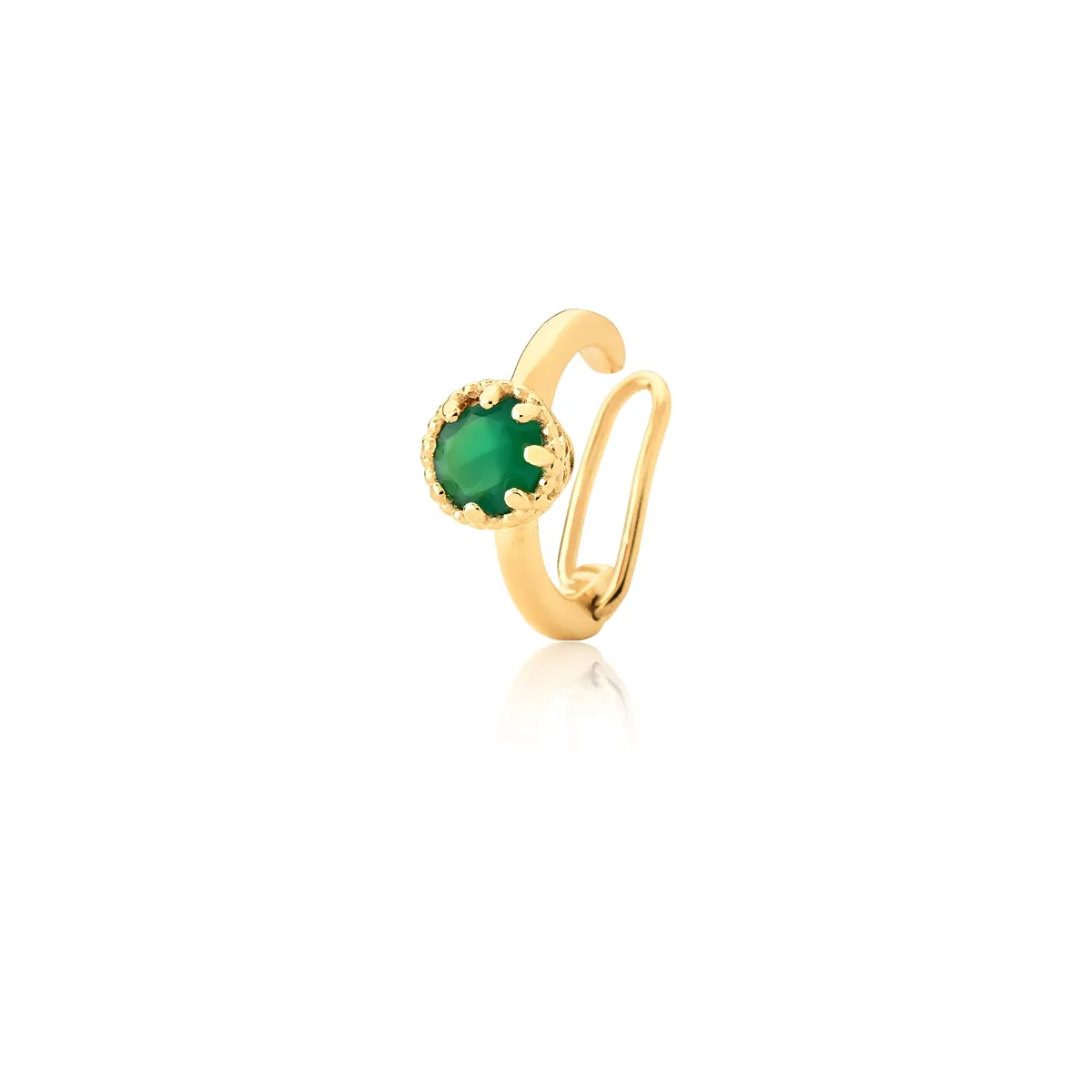 Piercing de Orelha Prata 925 Dourado Bolinhas com Gema de Agata Verde-For Me