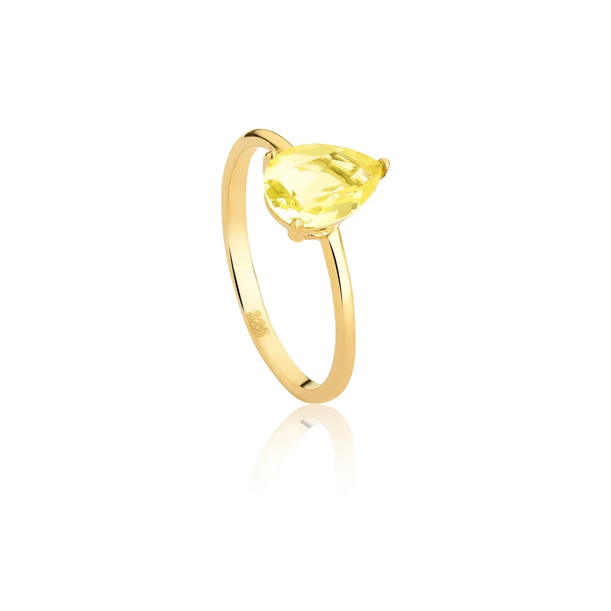 Anel de Prata 925 Dourado Aro com Gota de Gema Green Gold-For Me