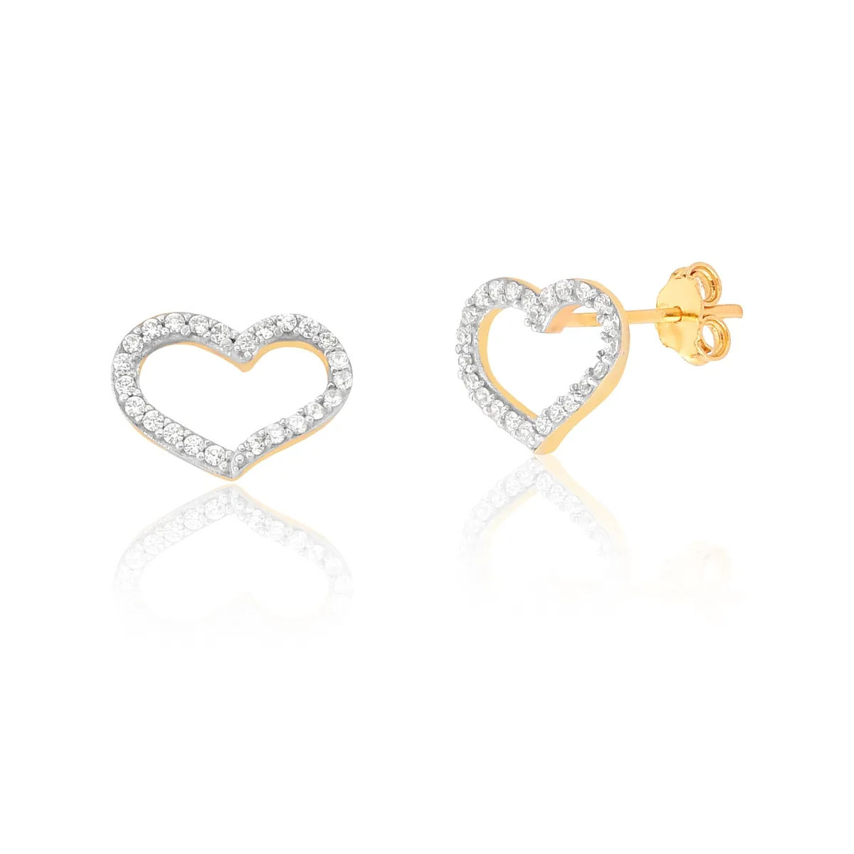 Brinco de Ouro 18k Coração Vazado com Zircônias Brancas