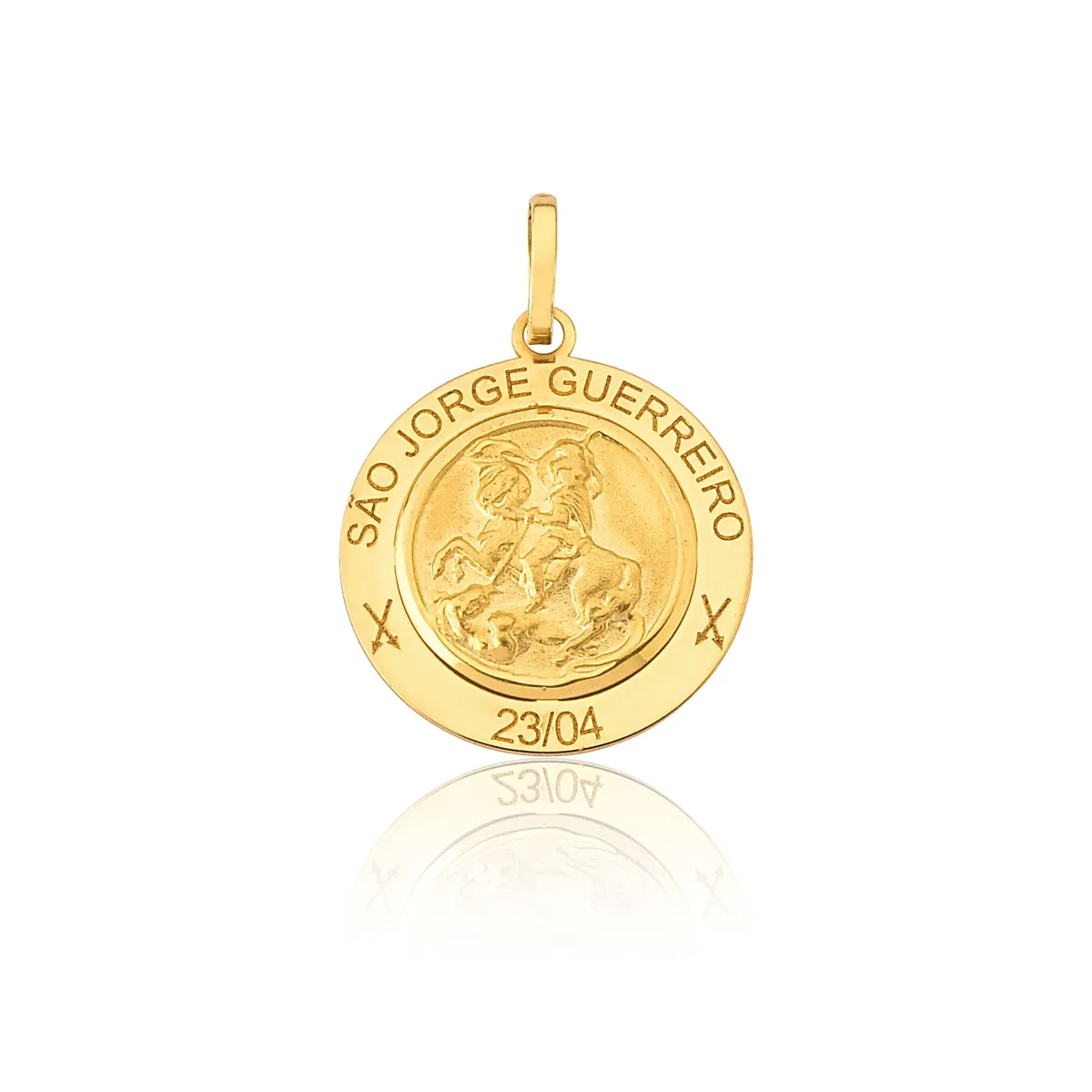 Pingente de Ouro 18k Medalha Redonda de São Jorge