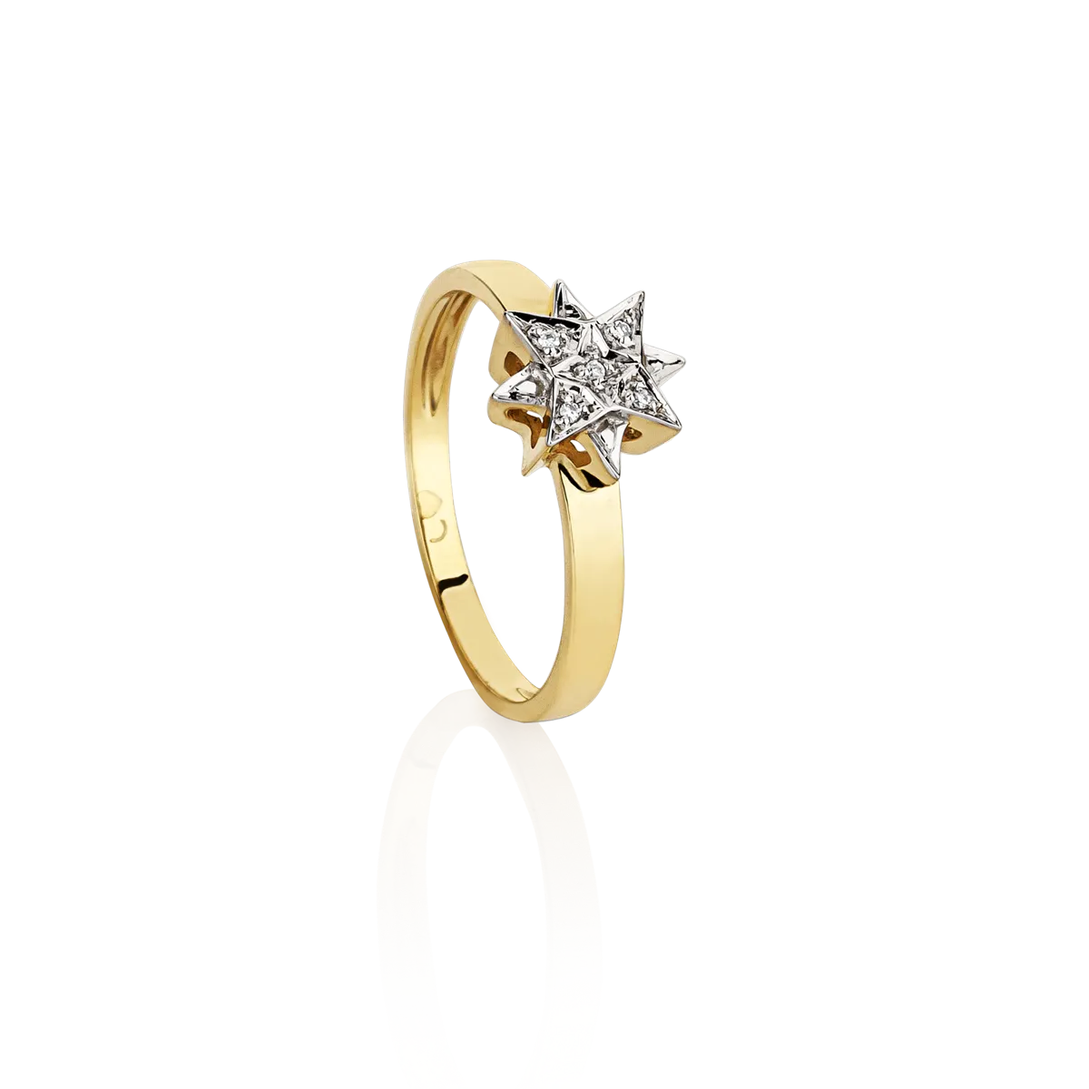 Anel de Ouro 18k estrela com Diamantes