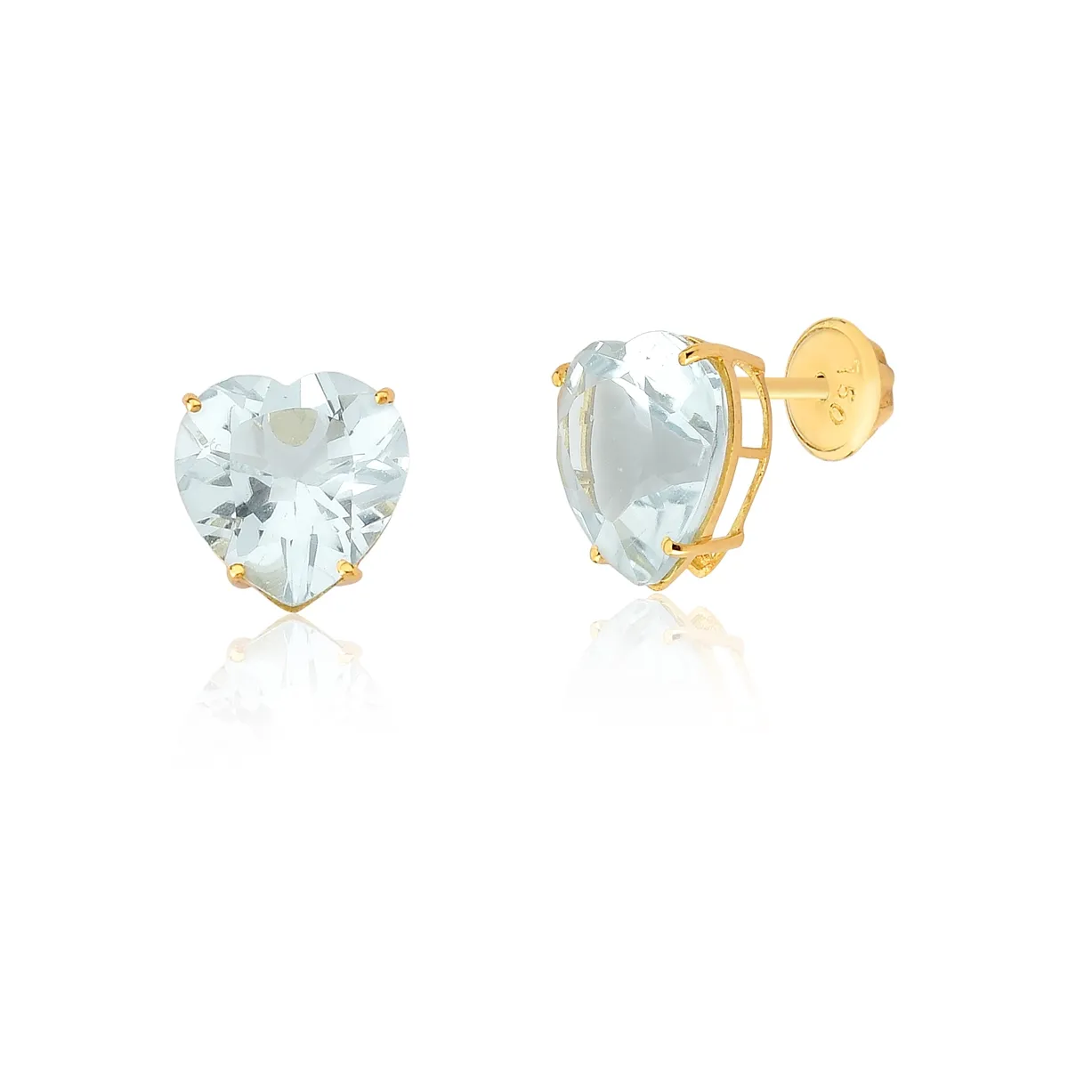Brinco ouro amarelo 18k coração facetado de Topázio Sky