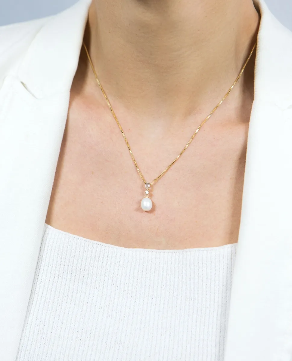 Pingente de Ouro 18k gota facetada de Cristal e gota oval de Pérola