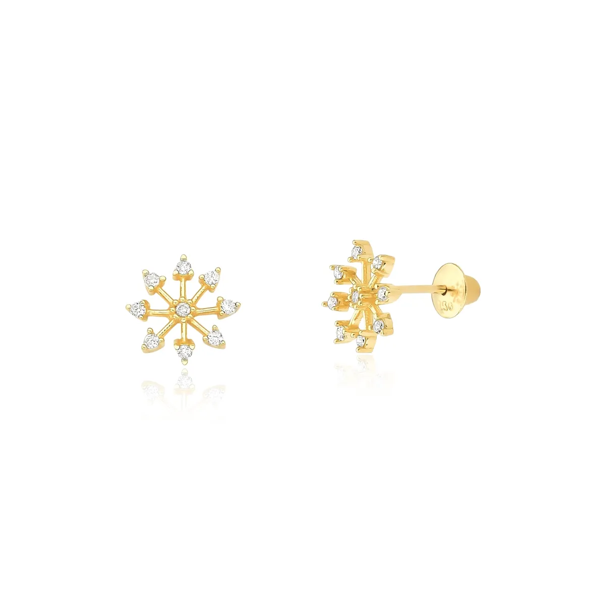 Brinco ouro amarelo 18k flor com Diamantes