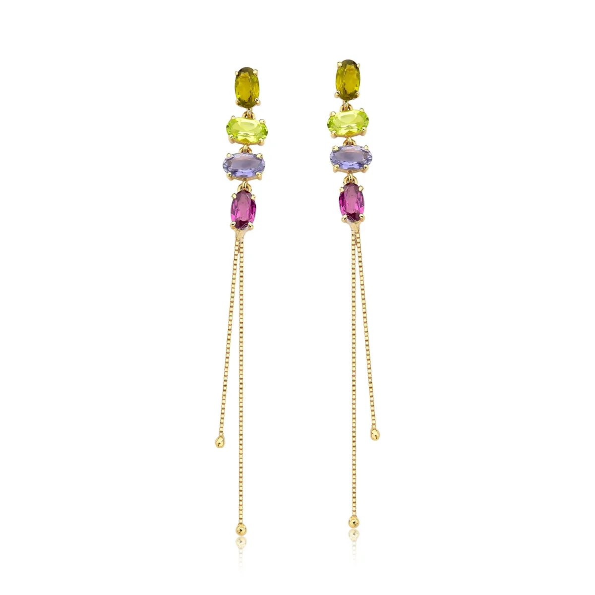 Brinco ouro amarelo 18k pingente mix de Gemas brasileiras e fios