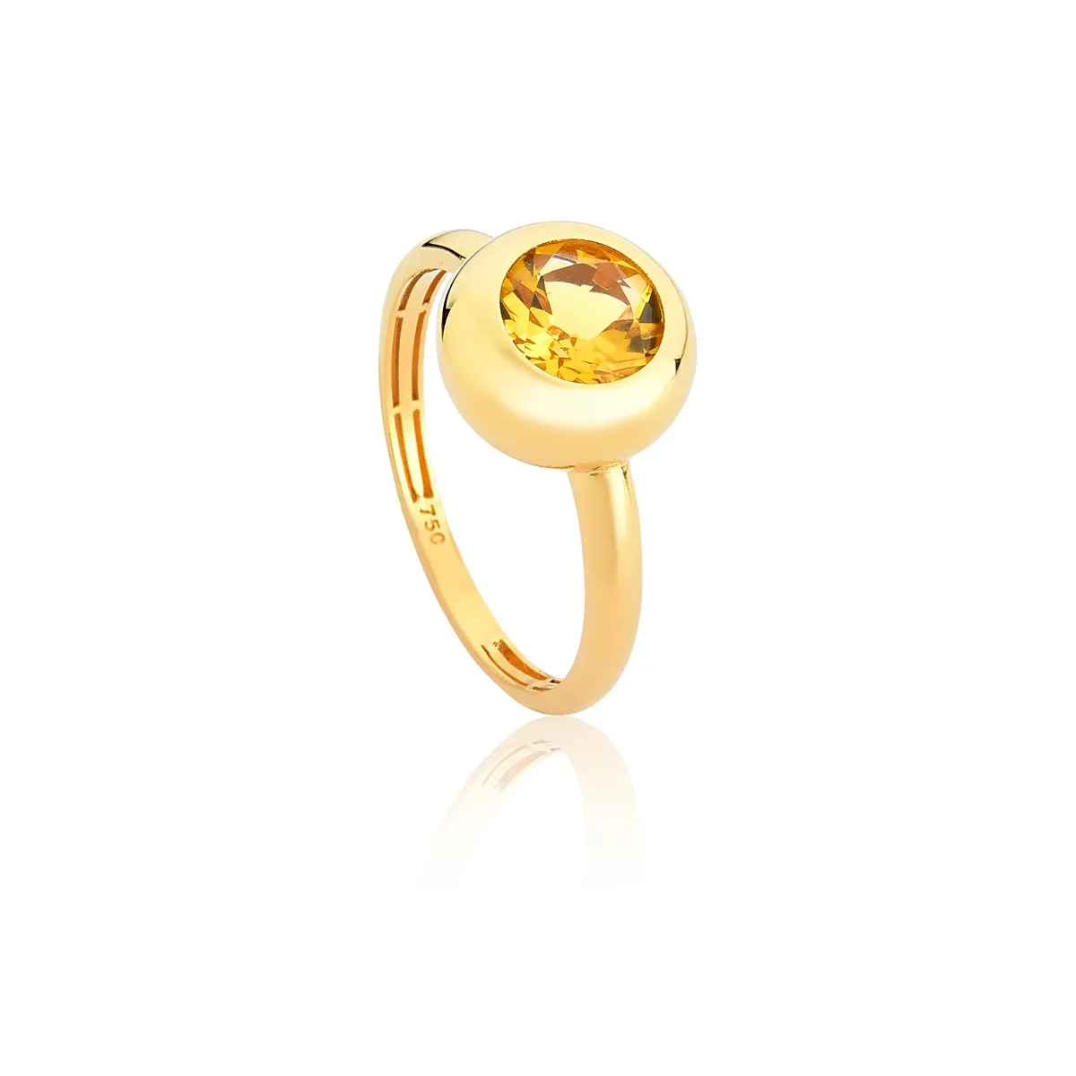 Anel ouro amarelo 18k aro com círculo gema redonda de Citrino Honey