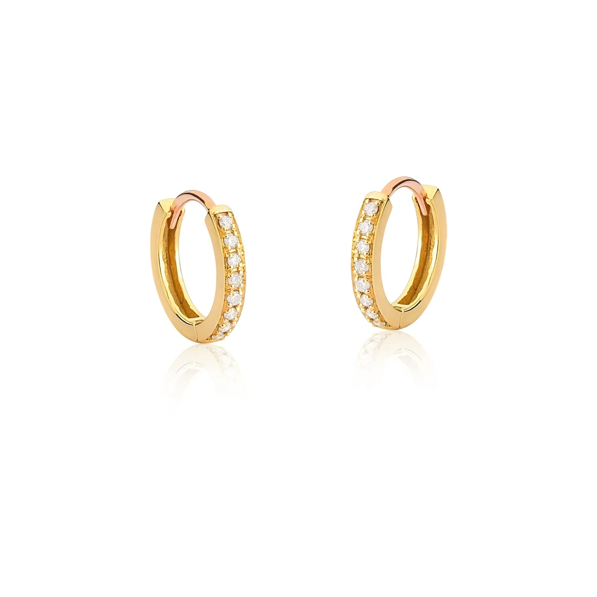 Brinco de Ouro 18k Argola Click com  Diamantes-Coleção Pavês Adore