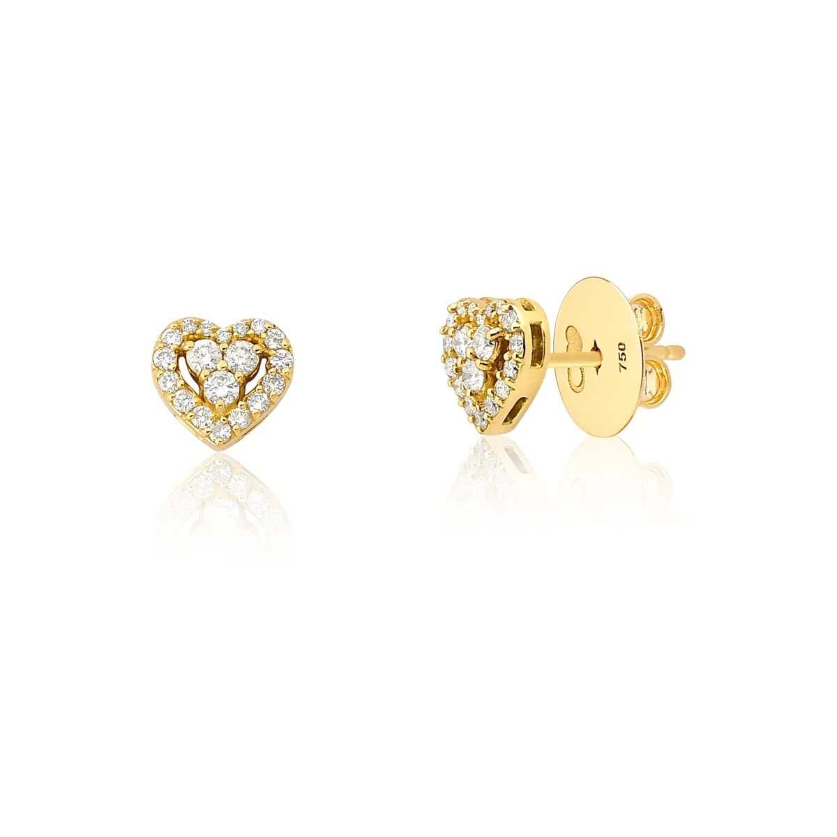 Brinco ouro 18k stud coração de Diamantes Coleção New Heart