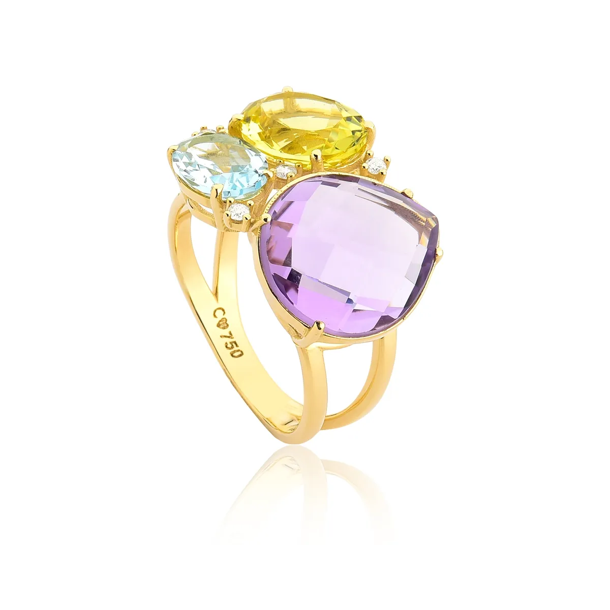 Anel Artsys mix de Gemas Brasileiras ouro 18k com Diamantes