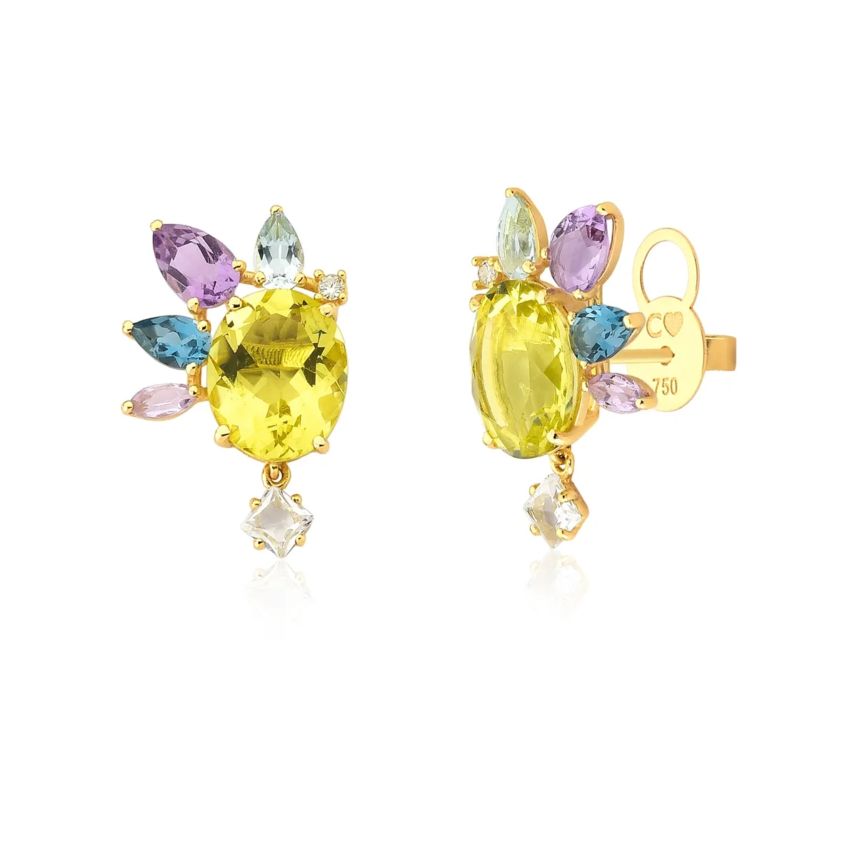 Brinco Artsys Green Gold oval ourom18k com Gemas brasileiras e Diamantes