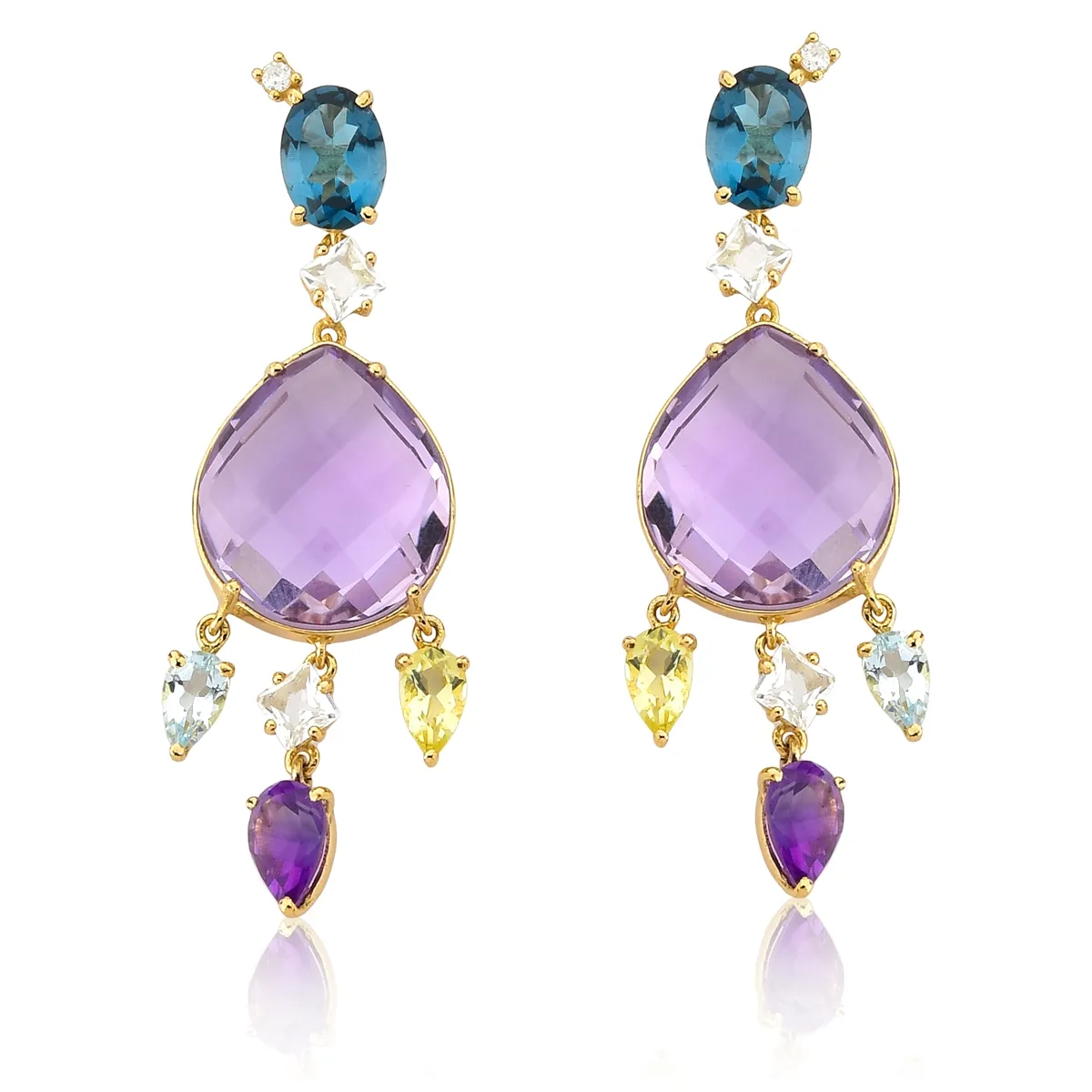 Brinco Artsys gota briolet de Ametista ouro 18k mix de gemas e Diamantes