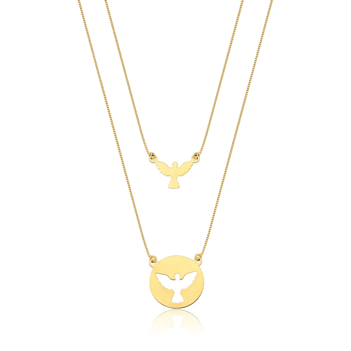 Colar de Ouro 18k Escapulário Medalha Vazada de Espirito Santo