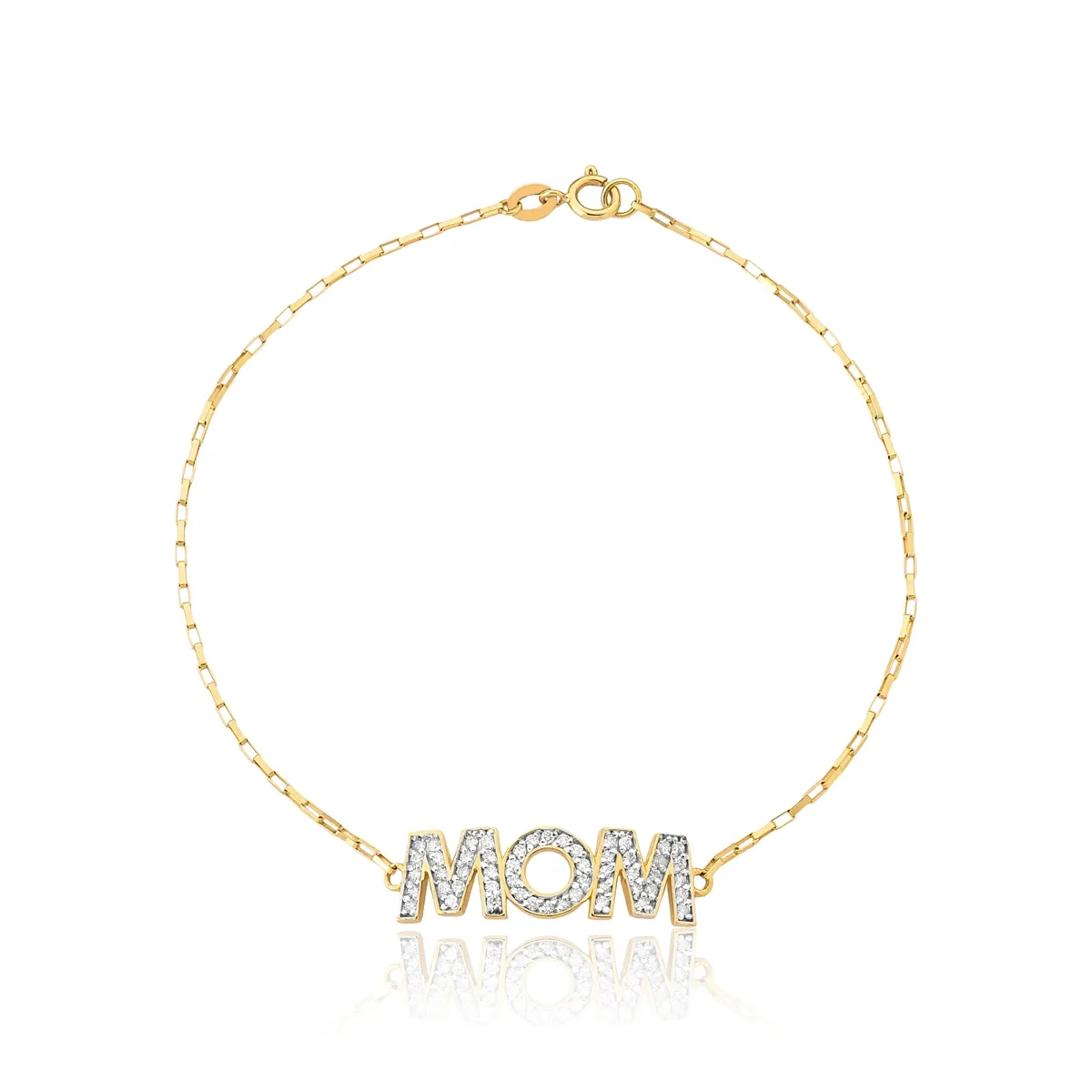 Pulseira Wow Mom elo Veneziana ouro 18k monograma Mom com Diamantes