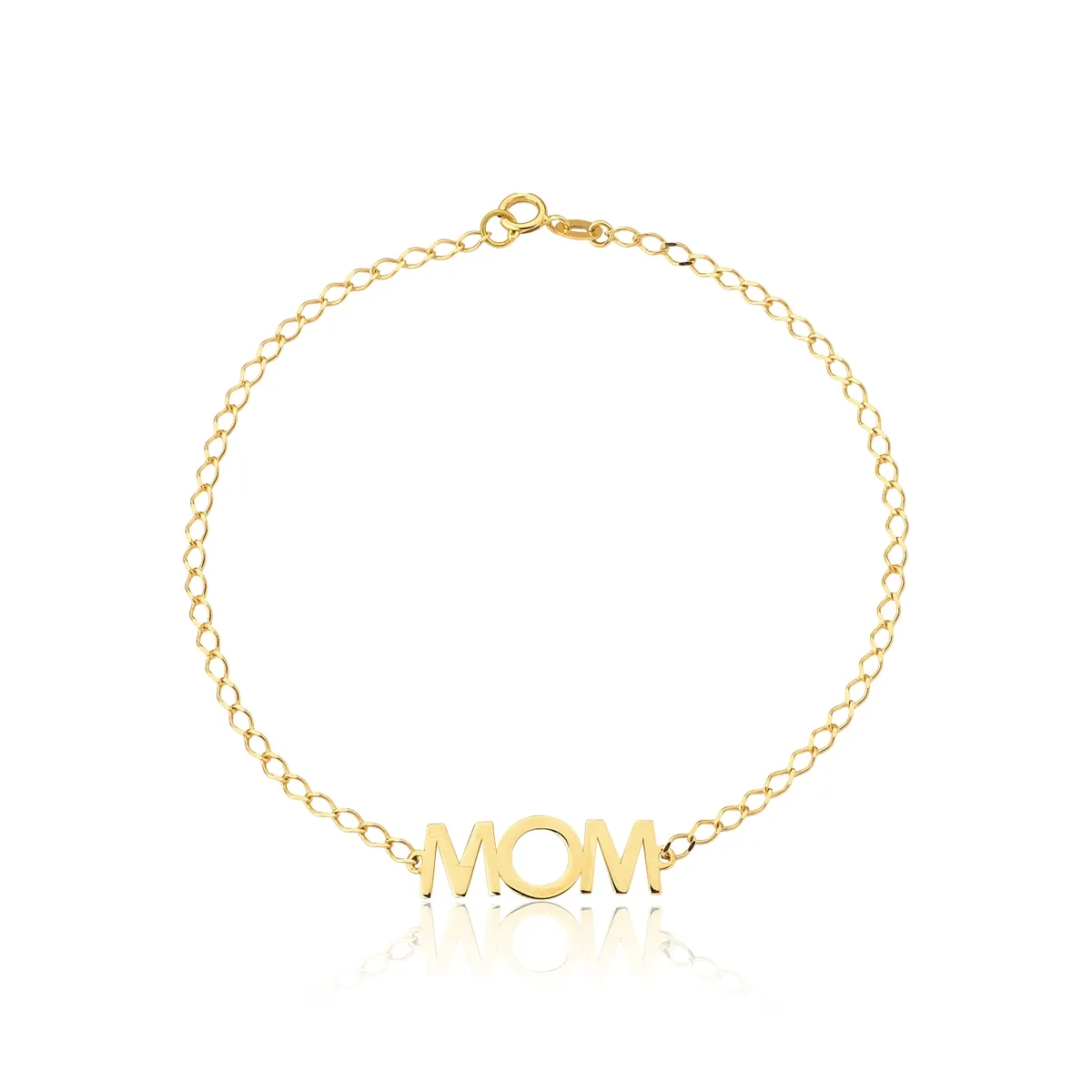 Pulseira monograma Wow Mom ouro 18k intercalada com corrente de elos