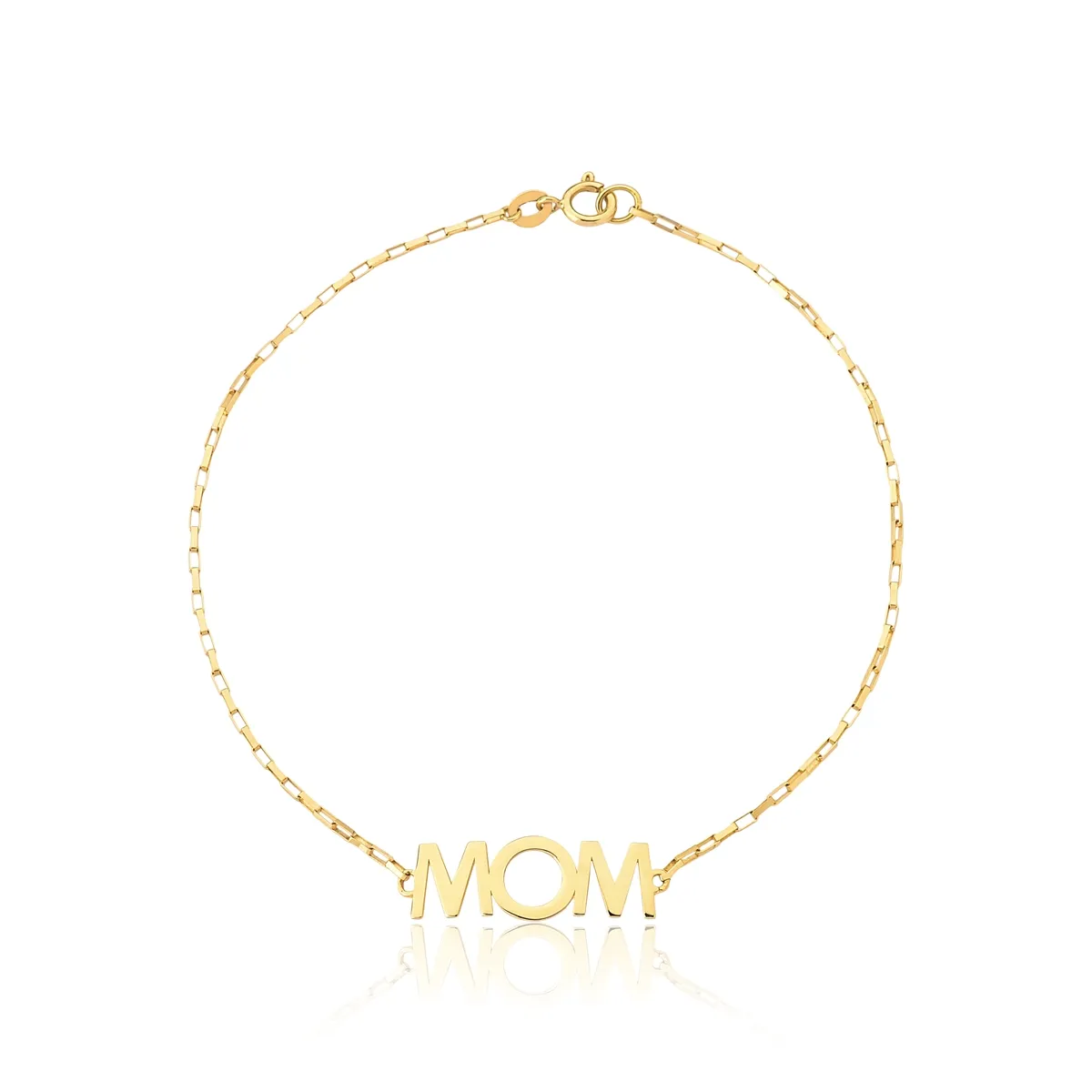 Pulseira Wow Mom elos Veneziana ouro 18k monograma Mom polido