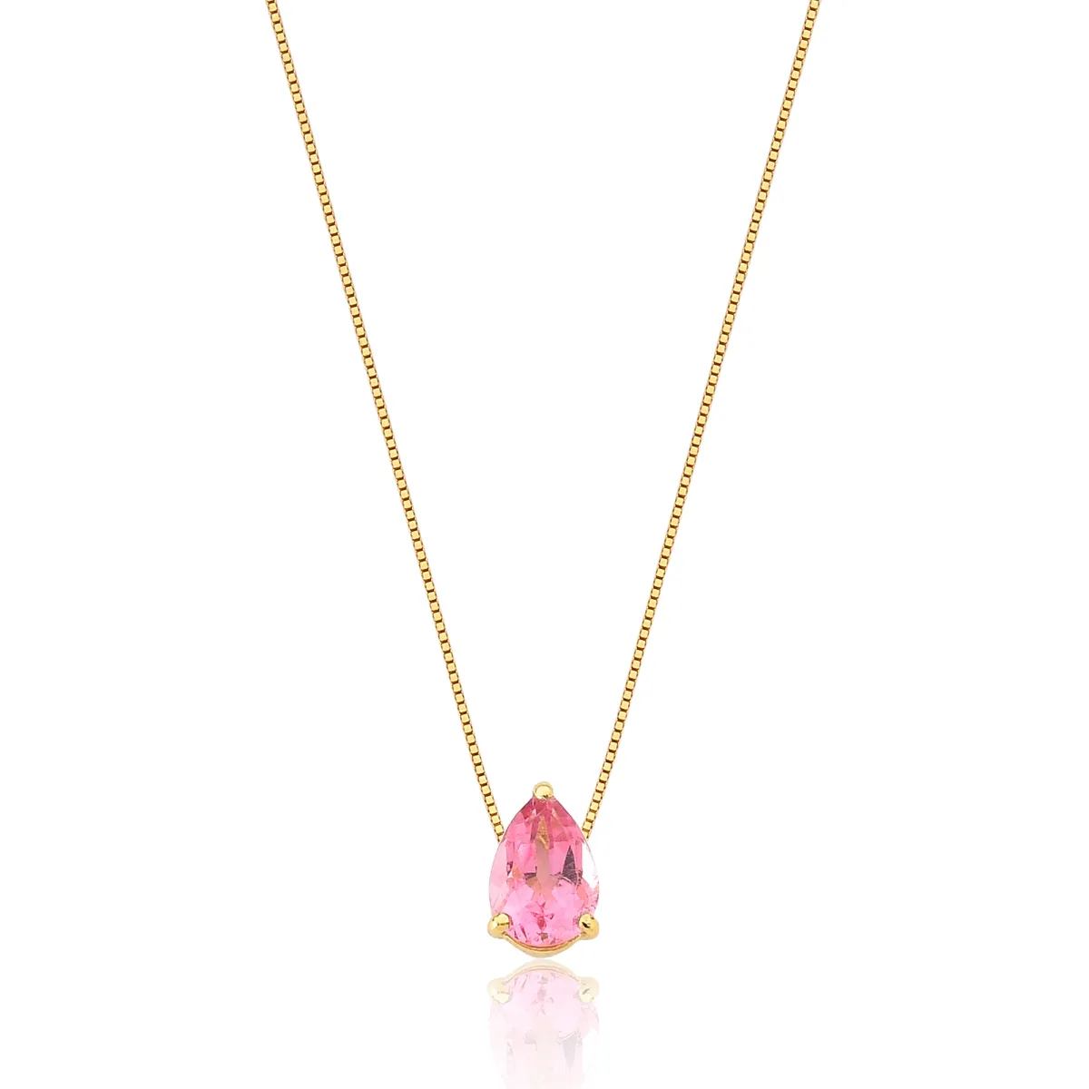 Pingente de Ouro 18k Gota Facetada de Gema Turmalina Rosa-Coleção Coloré
